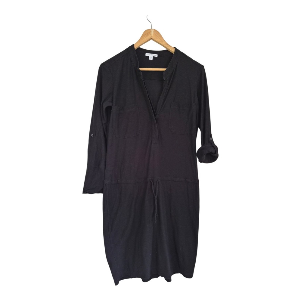 James Perse Standard Black Shirt Dress Small Size 1 Drawstring Lagenlook Modal